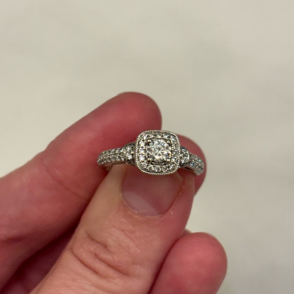 Vera Wang Love 3/4 TW Carat Diamond and White Gold Ring with Sapphire Detail